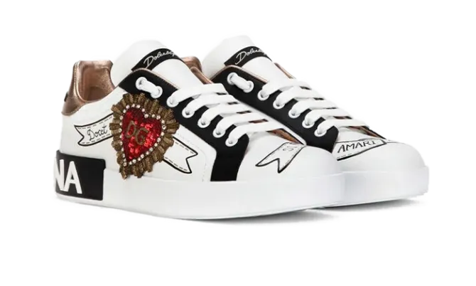Calfskin Portofino sneakers with embroidery White