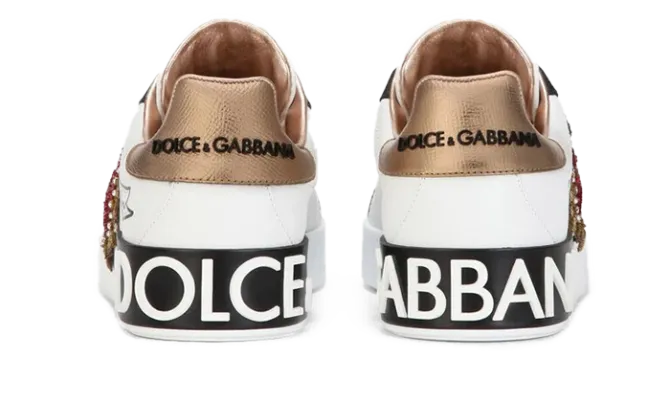 Calfskin Portofino sneakers with embroidery White